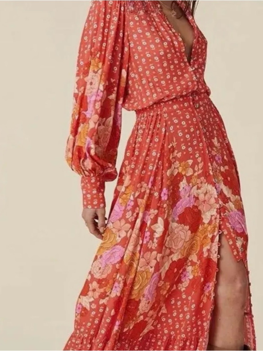 Spell Coral Floral V-Neck Maxi Dress
